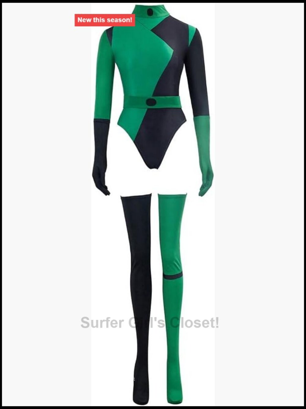 Shego Cosplay Jumpsuit Sexy Bodysuit Halloween Costume with Gloves & Stockings